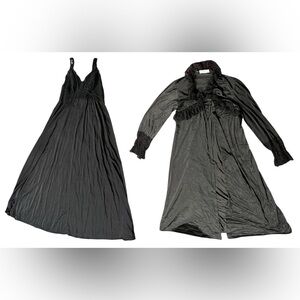 Vintage Ralph Montenero Blanche Black Elegant Lace Nylon Slip Dress & Robe Set